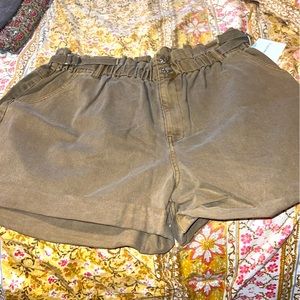 camouflage green denim shorts